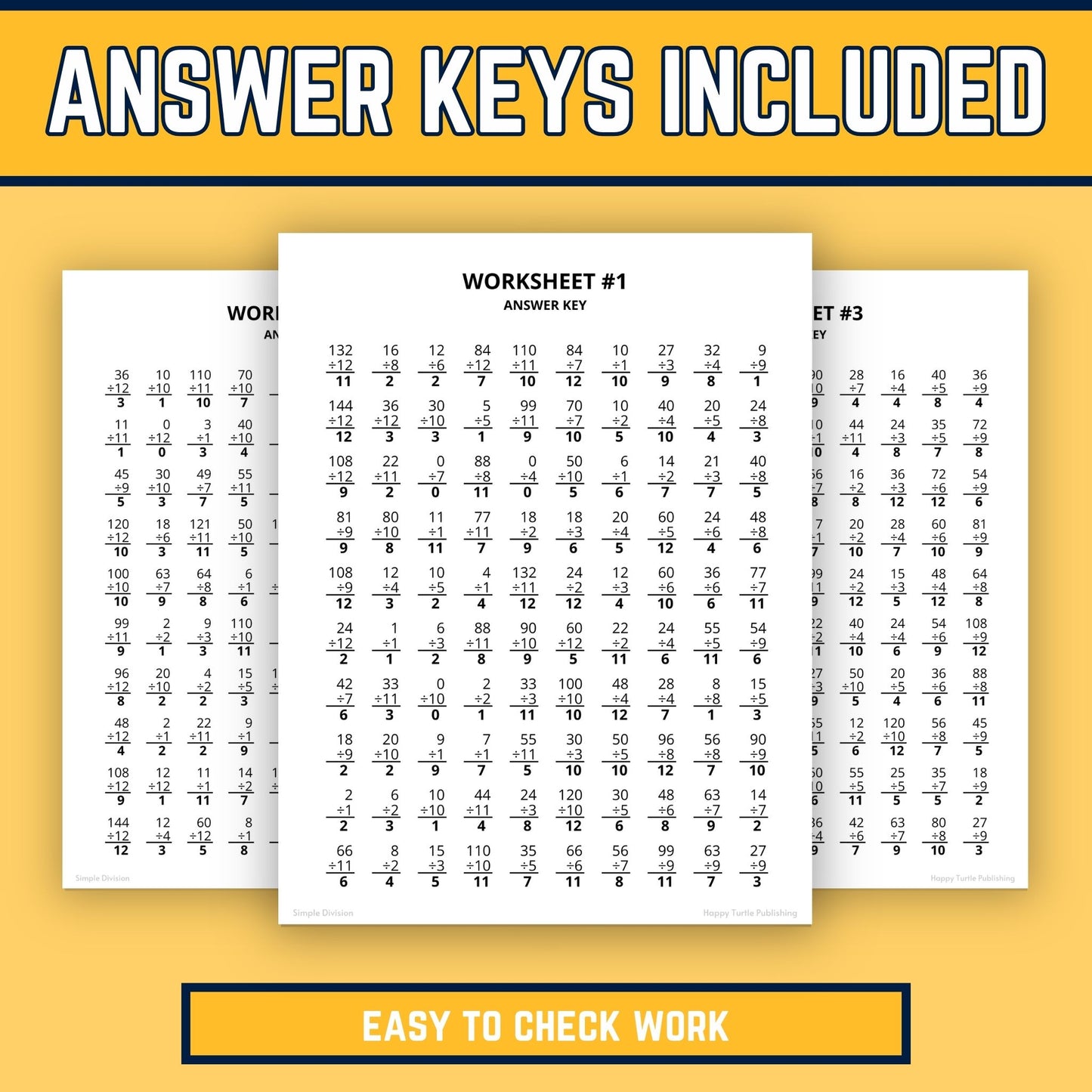 Simple Division Printable Worksheets, Division Facts 0 to 12 Times Table, Math Practice, Timed Drills