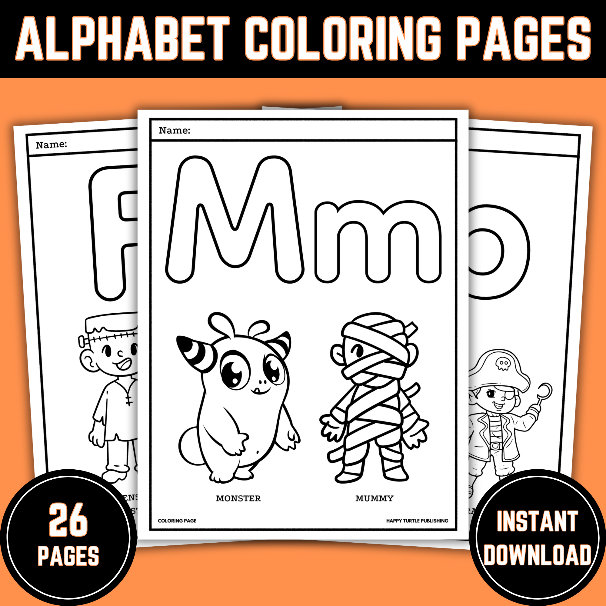 abc monsters coloring pages Halloween Alphabet Coloring Pages, For Learning and Recognizing Letter – The Happy Turtle LLC