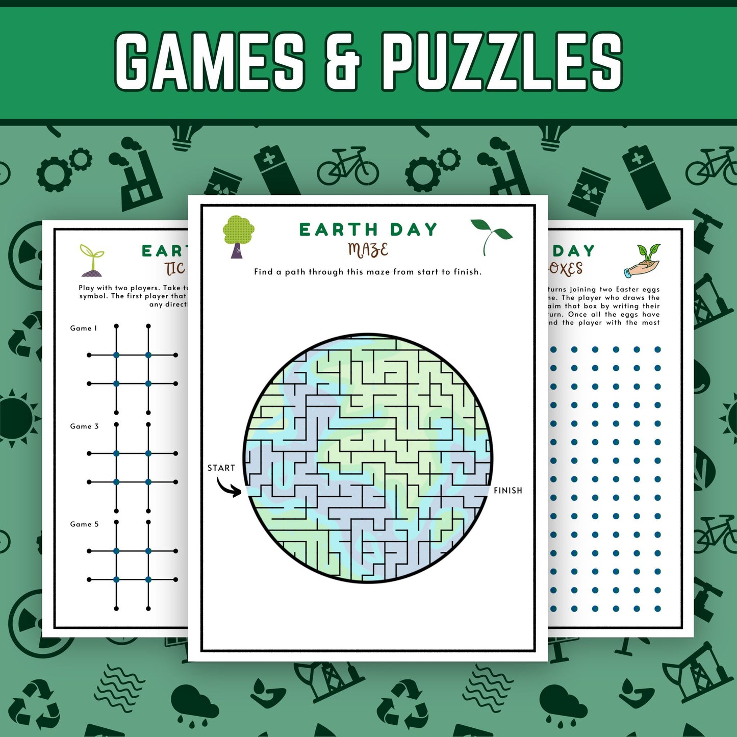 Earth Day Activity Pack, 15 Printable Puzzles & Games for Kids and Adults