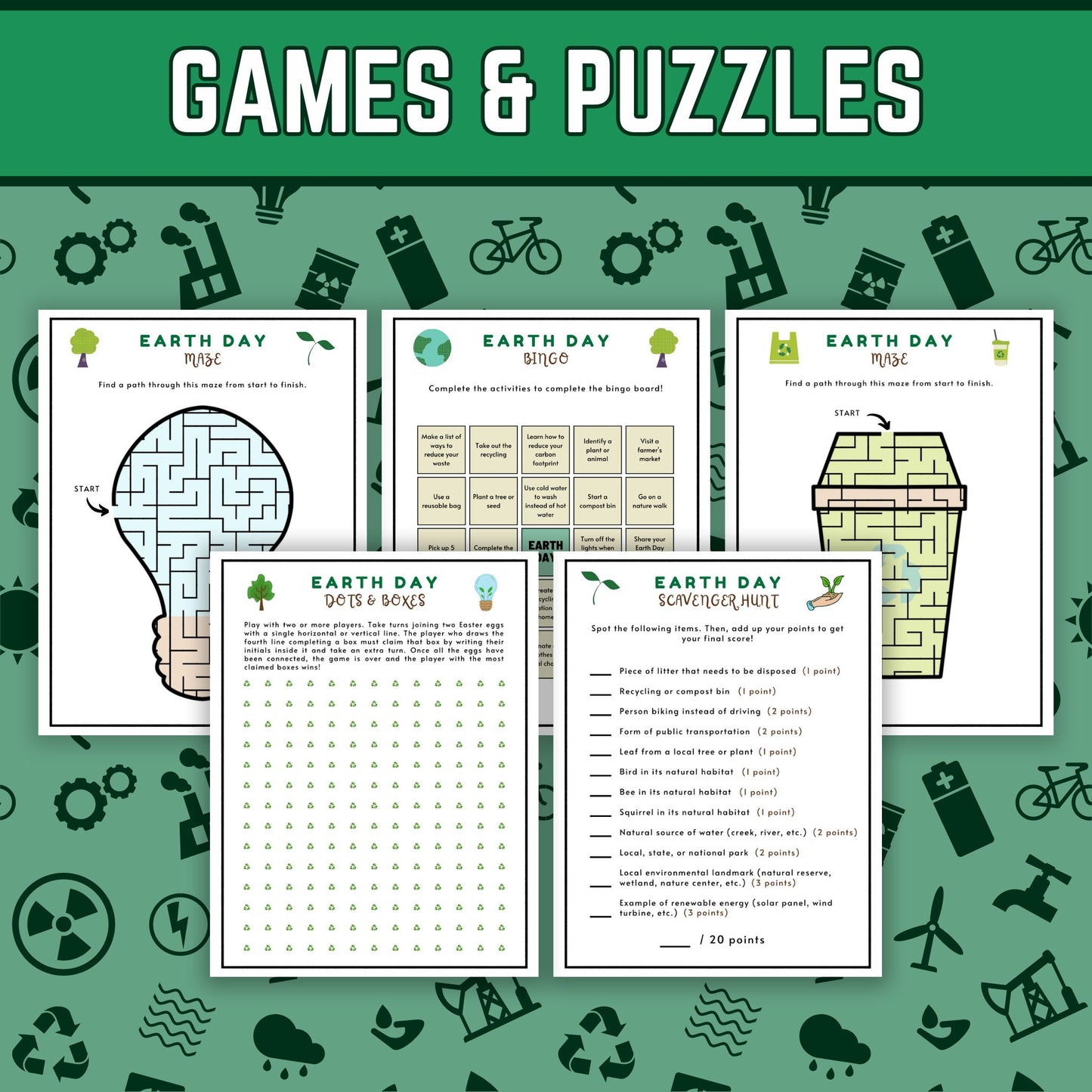 Earth Day Activity Pack, 25 Printable Puzzles & Games for Kids and Adults