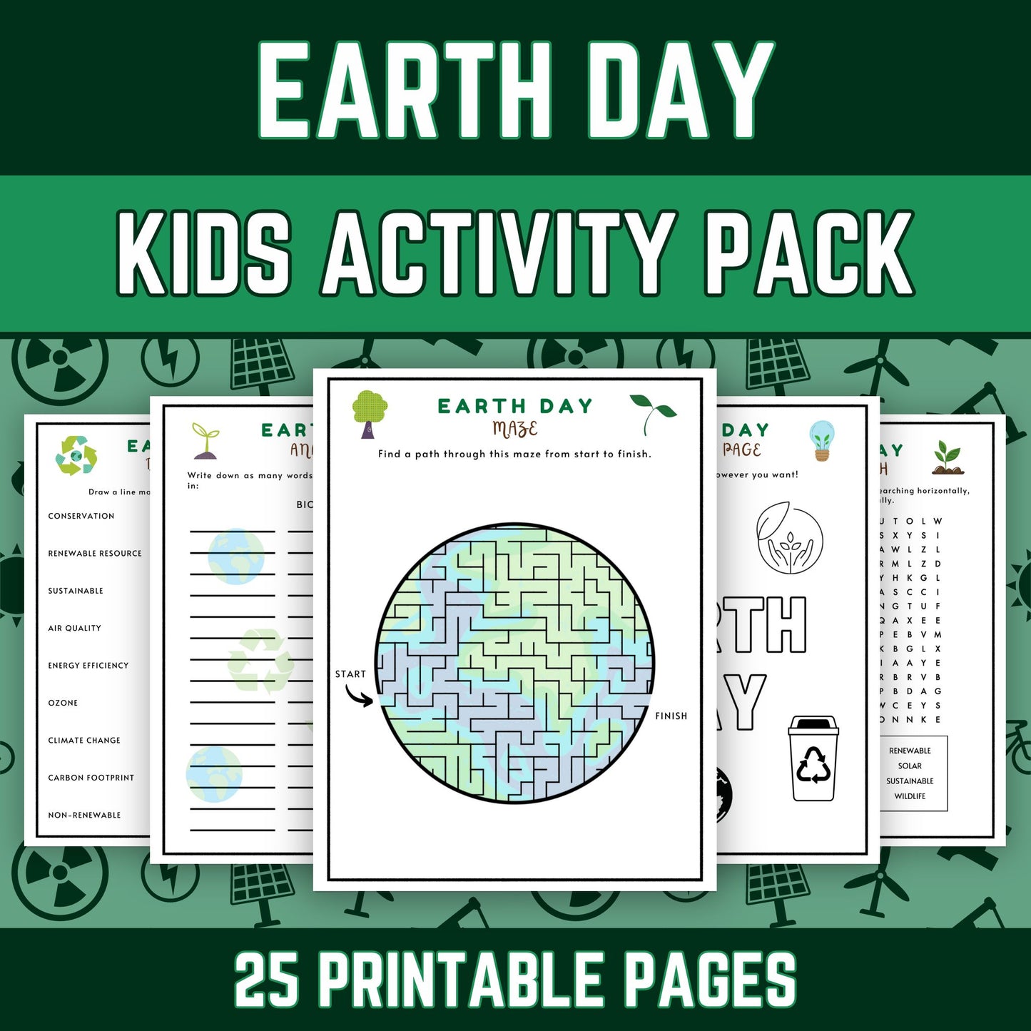 Earth Day Activity Pack, 25 Printable Puzzles & Games for Kids and Adults