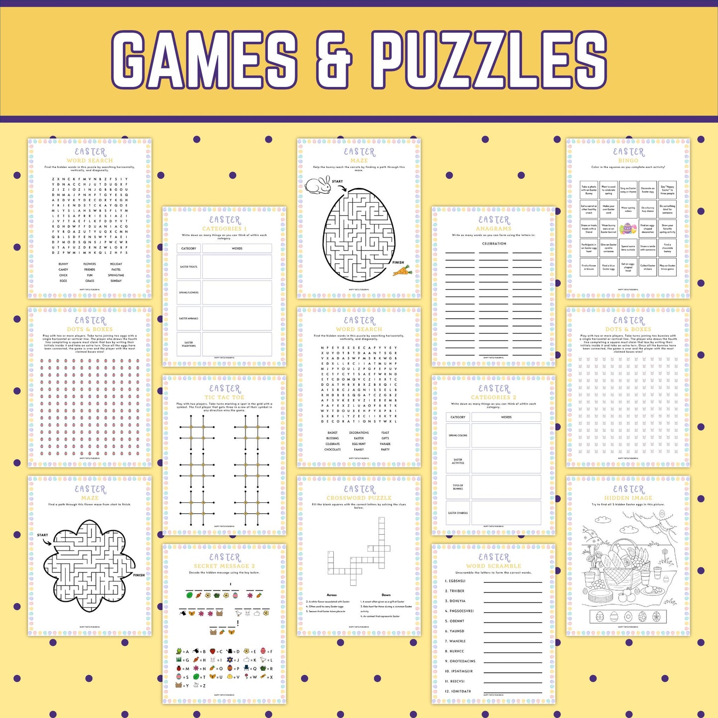 Easter Sunday Activity Pack, 32 Printable Puzzle Coloring & Game Worksheets for Kids