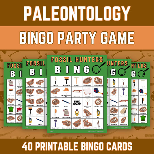 Paleontology Bingo, Kids Printable Birthday Party Activity for Fossil & Dinosaur Lovers, Learning Game