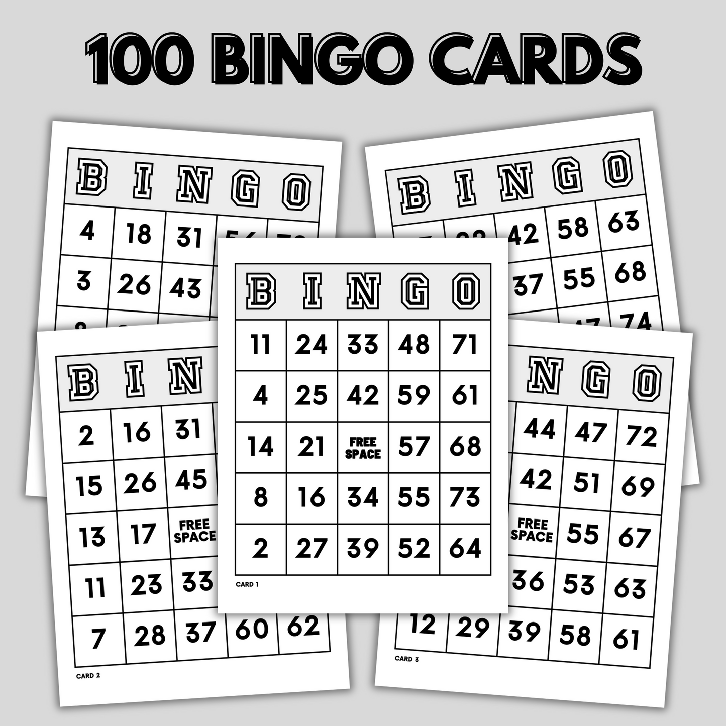 Printable Bingo Game with 100 Cards, Family Game, Party Game for Large Groups