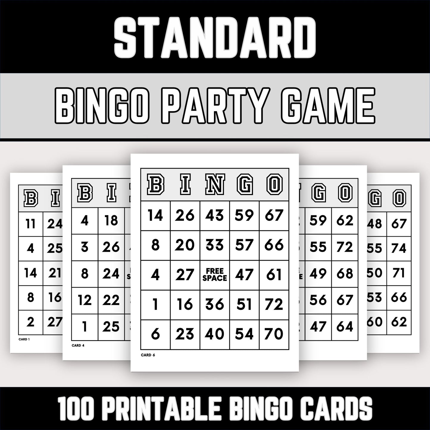 Printable Bingo Game with 100 Cards, Family Game, Party Game for Large Groups