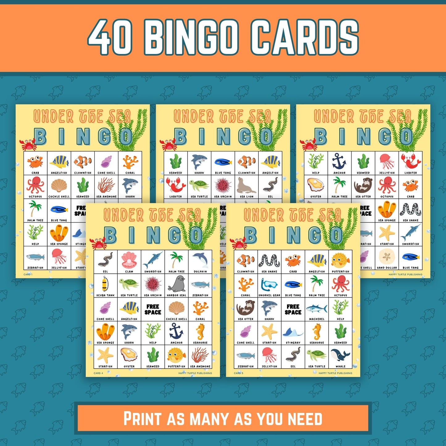 Under the Sea Bingo, Kids Printable Ocean Birthday Party Activity, Family Learning Game