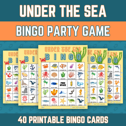 Under the Sea Bingo, Kids Printable Ocean Birthday Party Activity, Family Learning Game