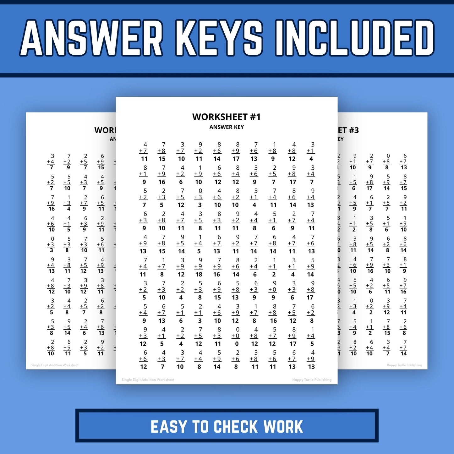 Single Digit Addition Printable Worksheets with Answer Keys, Adding 0 to 9, Timed Drills