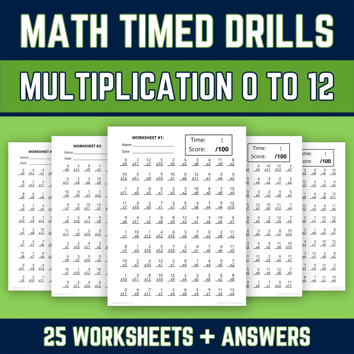 Multiplication Facts 0 to 12 Printable Worksheets, Multiplying Practice, Timed Drills