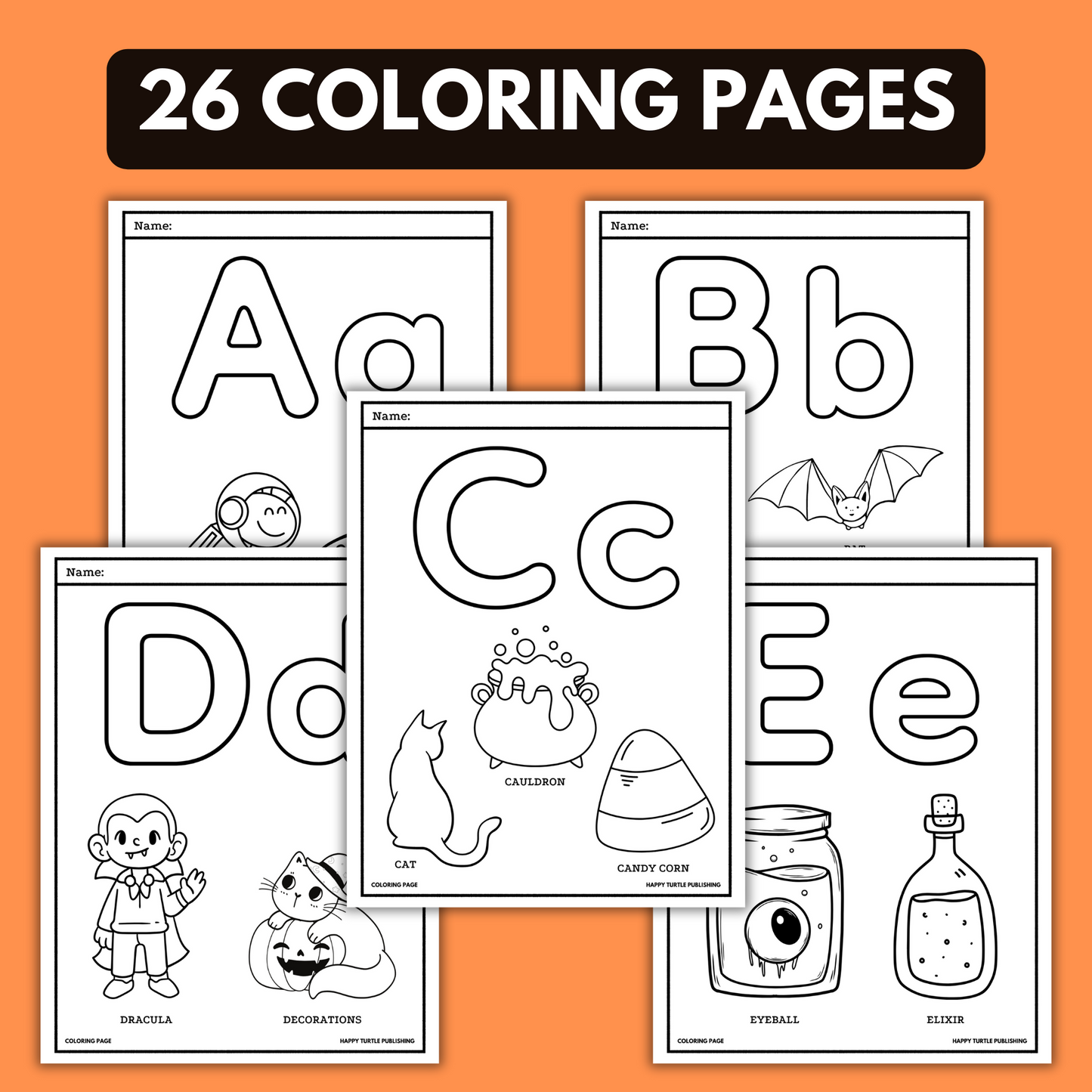 Halloween Alphabet Coloring Pages, For Learning and Recognizing Letters, Printable Worksheets for Preschool and Kindergarten