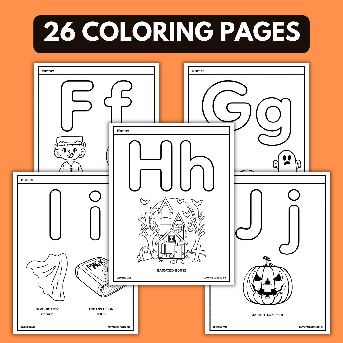 Halloween Alphabet Coloring Pages, For Learning and Recognizing Letters, Printable Worksheets for Preschool and Kindergarten