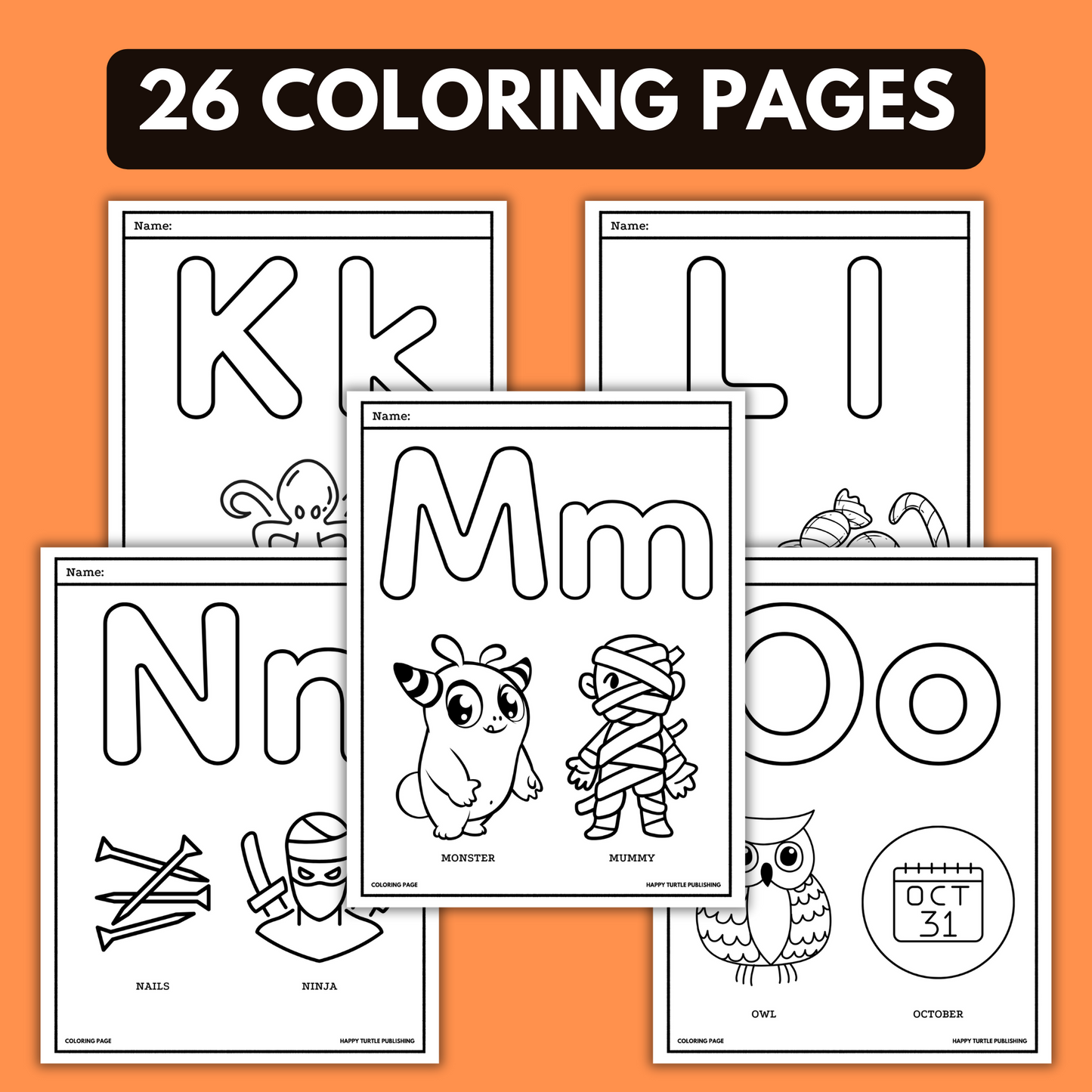 Halloween Alphabet Coloring Pages, For Learning and Recognizing Letters, Printable Worksheets for Preschool and Kindergarten