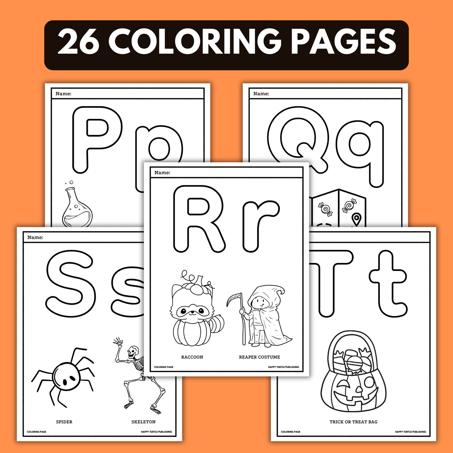 Halloween Alphabet Coloring Pages, For Learning and Recognizing Letters, Printable Worksheets for Preschool and Kindergarten