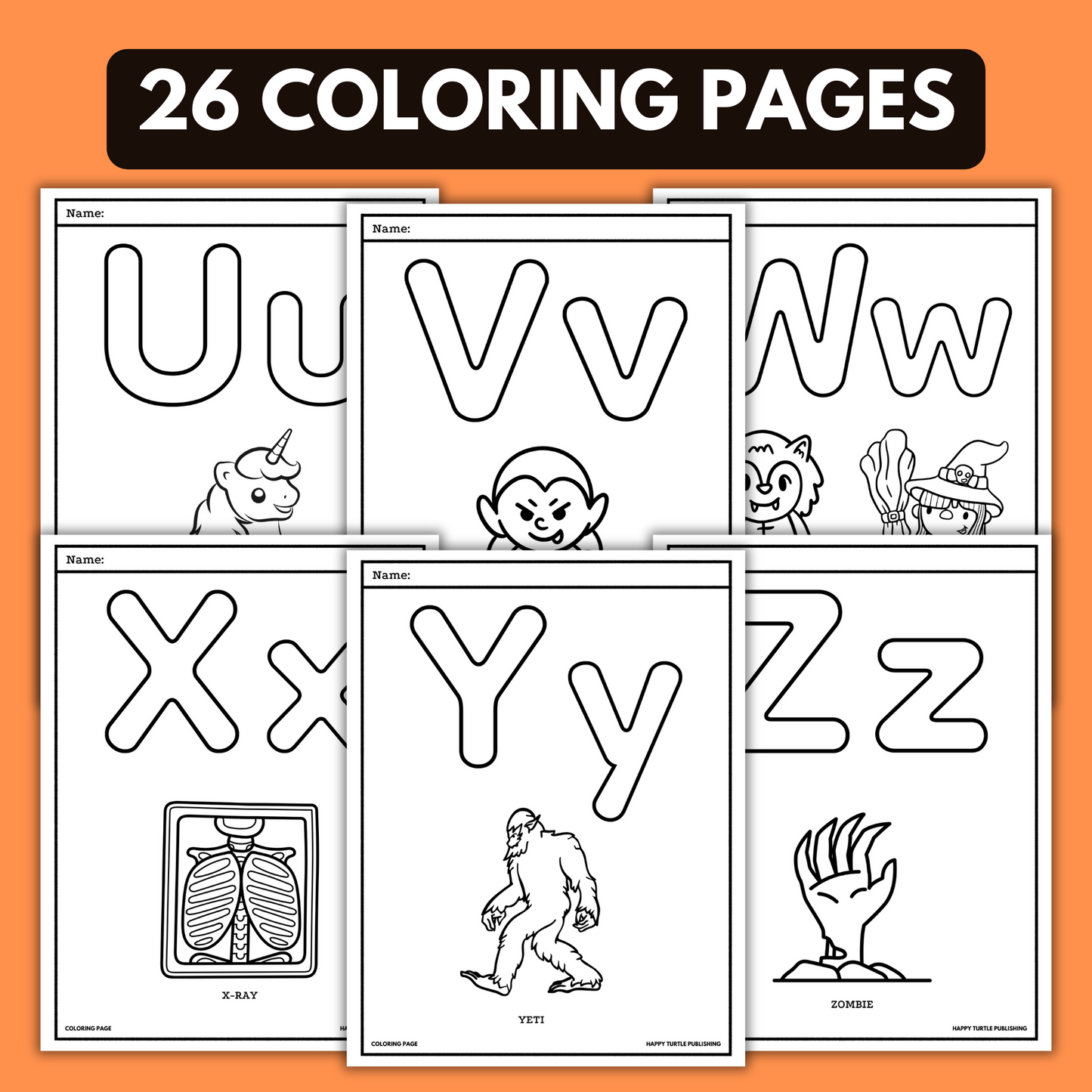 Halloween Alphabet Coloring Pages, For Learning and Recognizing Letters, Printable Worksheets for Preschool and Kindergarten