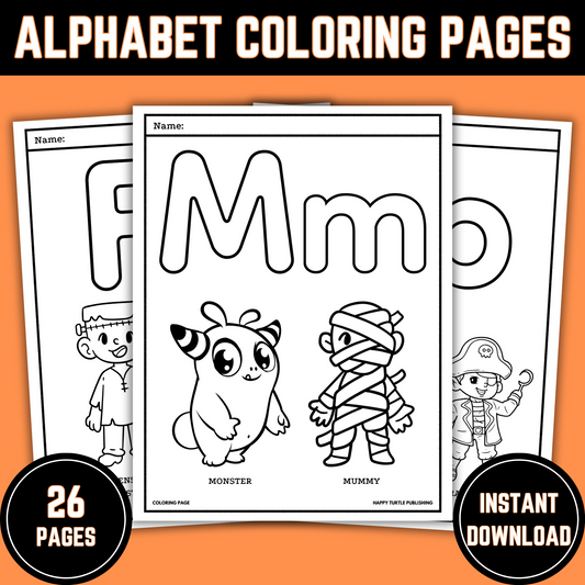 Halloween Alphabet Coloring Pages, For Learning and Recognizing Letters, Printable Worksheets for Preschool and Kindergarten