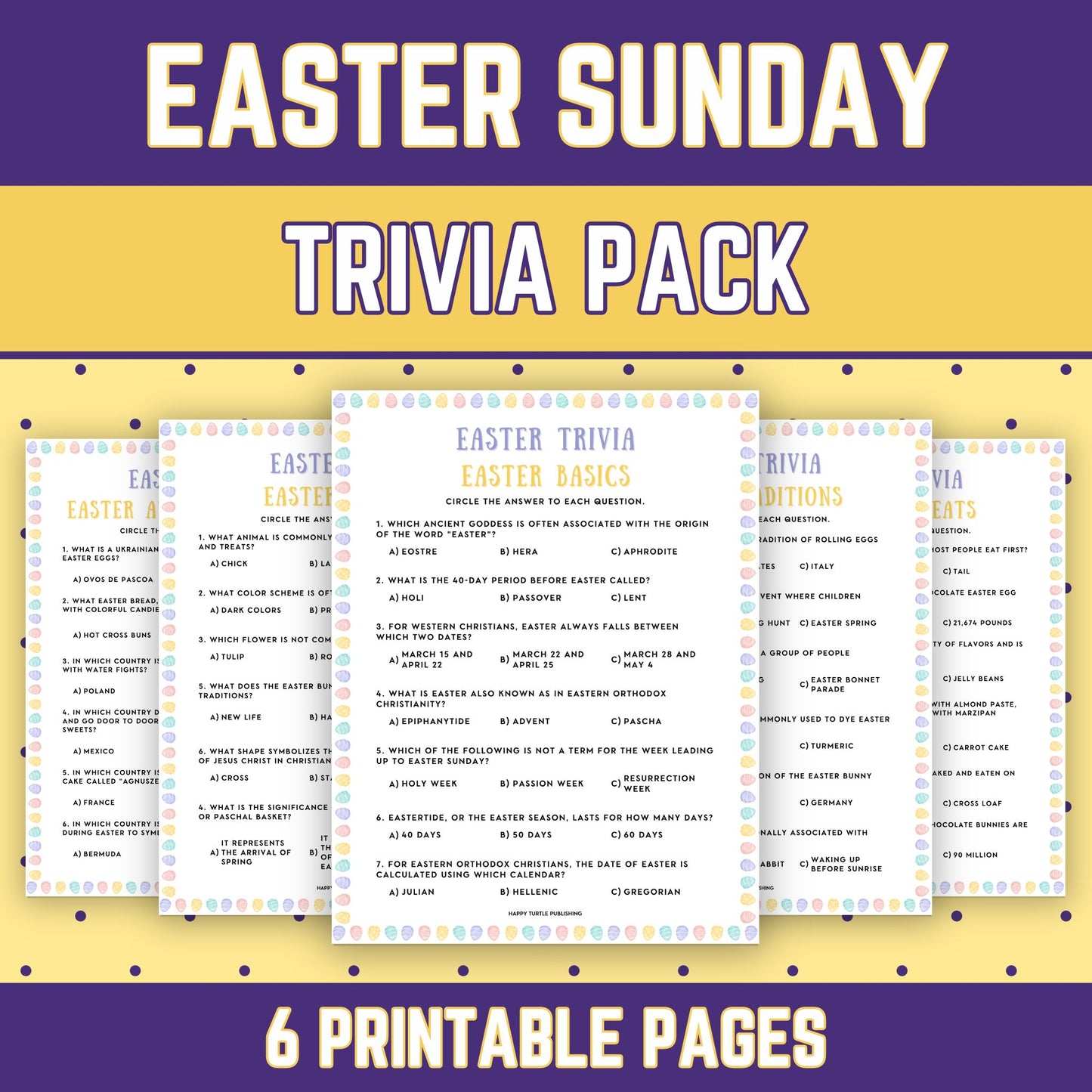 Easter Sunday Trivia Games Pack, 6 Printable Quizzes, Party Activity Bundle, General Knowledge